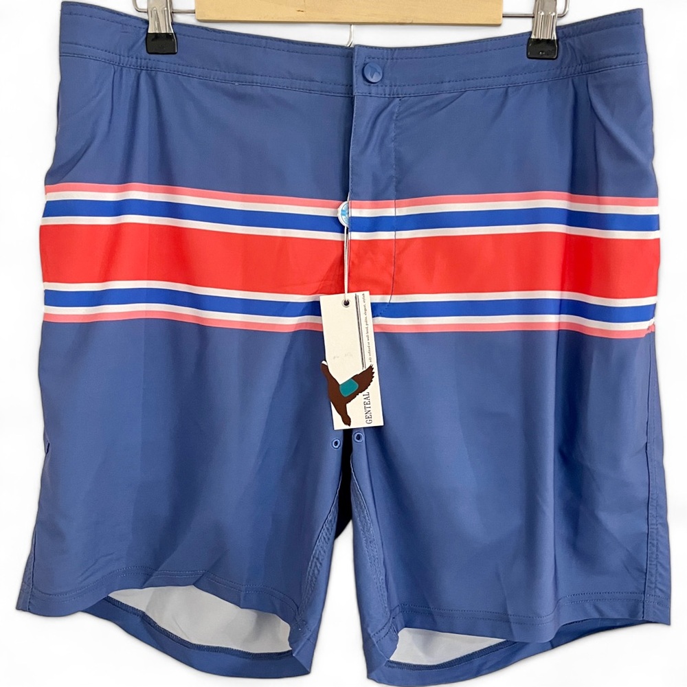 NWT GenTeal Pier Stripe Performance Swim Trunks Mens Size Large